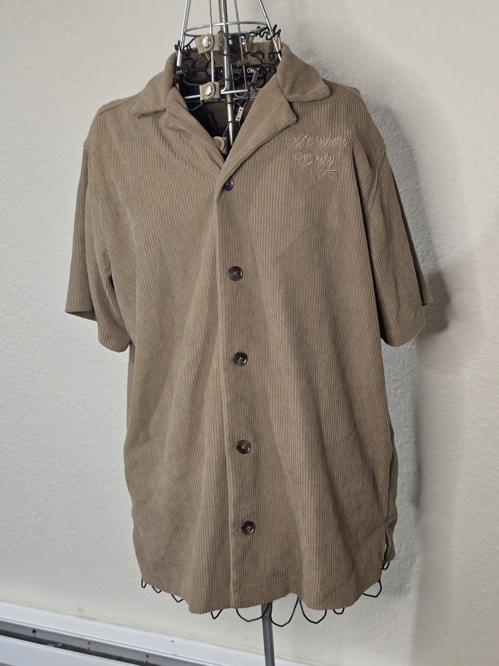 Members Only Tan Corduroy Short Sleeve Button-Down Shirt